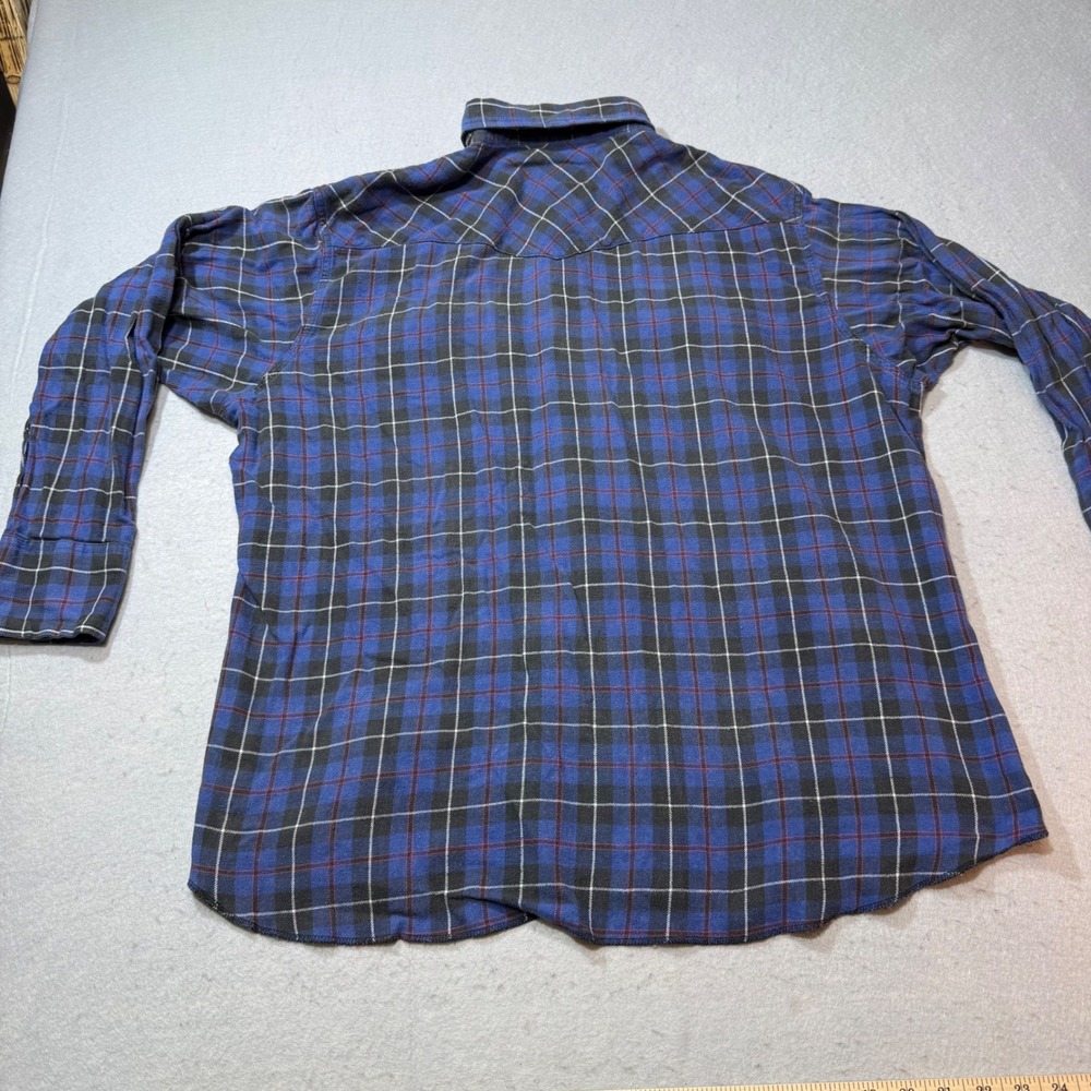 Wrangler Western Shirts Plaid Blue Long Sleeve Snap Button Pearl Snap Mens XL - Picture 7 of 11